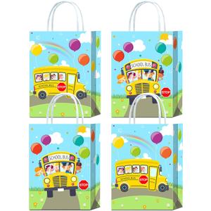 YanZonic 16Pcs School Bus Decorations Goodie Bags - Back to School Party Favor Bags for School Bus Birthday Party Decorations, School Bus Party Favors, Yellow
