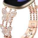 Bling Band, Compatible for Fitbit Versa 2/1/Lite/SE, 22mm Diamond Stylish Women Strap Replacement for Fitbit Versa Smartwatch