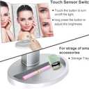 deweisn Dresser Mount Tri-Fold Lighted Vanity Mirror with 21 LED Lights, Touch Screen and 3X/2X/1X Magnification, Two Power Supply Modes Make Up Mirror,Travel Mirror
