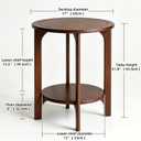 Small Round Side Table, 2-Tier Solid Wood End Table, Mid Century Modern Nightstand for Living Room, Bedroom, Easy Assembly (Walnut), 17"W x 22"H
