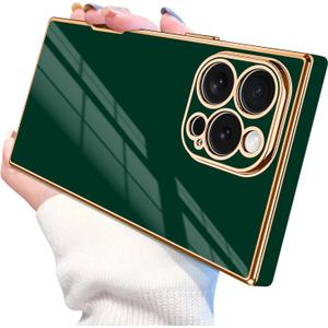 Designed for iPhone 16 Pro Max Case Rectangle, Works with Magnetic Wireless Charging, Full Lens Protection, Flexible TPU Electroplated Edge for Women Men Phone Case for iPhone 16 Pro Max Green