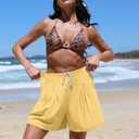 TARSE Womens Linen High Waisted Shorts with Pockets (Yellow, XL)