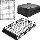 Leader Accessories Roof Rack Cargo Basket Set, Cargo Carrier Bag 15 Cubic Feet Capacity with Car Top Luggage Holder Adjustable Length 43/64 inches Cargo Net 3' x 4' for SUV, Van, Sedan,Jeep