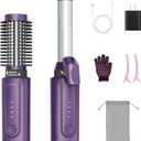 Cordless Curling Iron Brush,4 In1,8000mAh,4 Temp Setting,1/1.5 inch Portable Mini Travel Hot Comb,Rechargeable Hair Curler Cordless with 200 Million Negative Ions,Dual Voltage (Purple)