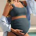 Summer Mae Ribbed Maternity Bikini Swimsuit for Women High Waisted Two-Piece Bathing Suit Crop Top Pregnancy Swimwear 14