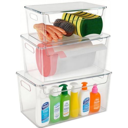 Prinxse 3 Pack Trash Bag Organizer Under Sink, Stackable Plastic Garbage Bags Holder with Lid, Trash Bag Dispenser Roll Storage for Kitchen, Pantry & Laundry Room Organization