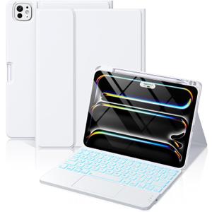 Hamile for iPad Pro 11-inch Case with Keyboard (M4) - Magnetic Wireless Detachable Keyboard with Multi-Touch Trackpad 7 Colors Backlit Stain Proof Folio Cover for iPad Pro 11 Inch 2024 - White