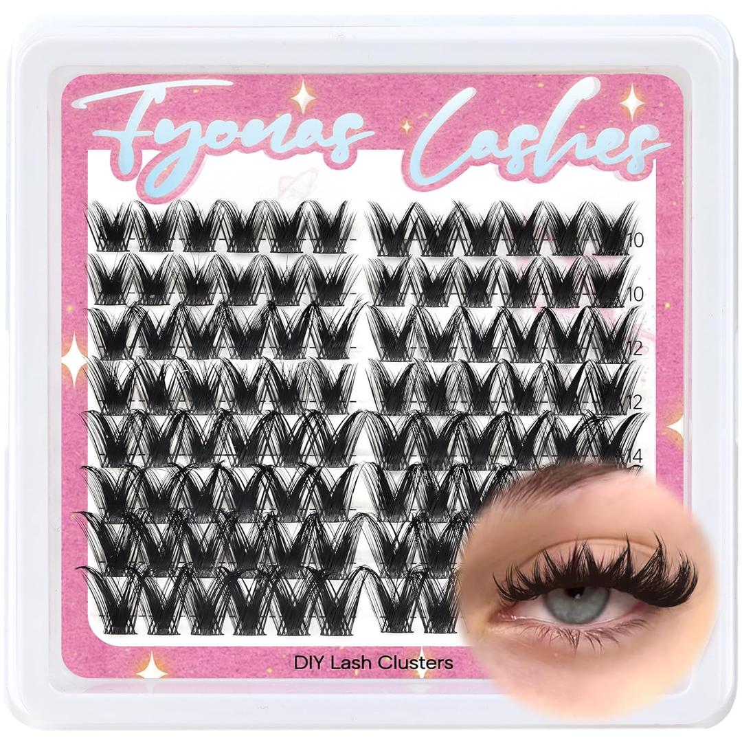 Lash Clusters Wispy Cluster Eyelash Extensions 10-16mm Natural Eyelash Clusters 96Pcs C Curl Cluster Lashes Soft Individual Lashes with Thin Band DIY at Home (Chic Lady)
