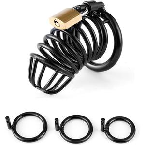 Lightweight Steel Chastity Cage with 4-Way Belt and 3 Rings(40mm, 45mm, 50mm) for Bondage