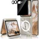 Case for Motorola Razr 2025, with Privacy Screen Protector + Camera Lens Protector, [Anti Yellowing] [Compatible with Magsafe] Shockproof Slim Magnetic Phone Case for Moto Razr 2025/Razr 2024 Clear