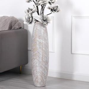 Leewadee Decorative Tall Floor Vase for Living Room Decor, 34 inches, White Wash, Resin
