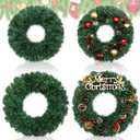 Hotop 4 Pcs Artificial Christmas Wreath for Front Door Christmas Green Farmhouse Wreath DIY Faux Plain Wreaths for Decorating Window Room Christmas Party Decor (12 Inches,14 Inches)