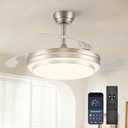 48 Inch Fandelier Ceiling Fan with Light,Modern Retractable Ceiling Fan with Lights and Remote/APP;6Speed,Silent Reversible Motor,Timer,Chandelier Fan for Bedroom/Living Room(Brushed Nickel)