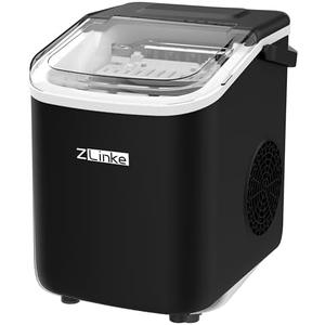Countertop Ice Maker Machine - 6 Mins 9 Bullet Ice, 26.5lbs/24Hrs, Portable With Self-Cleaning, Scoop, and Basket (Black)