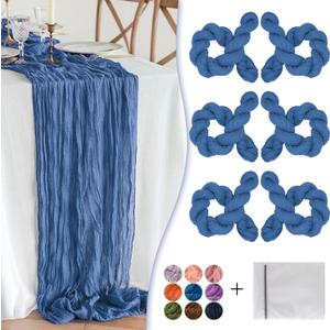 Royal Blue Cheesecloth Table Runner 6 Pack 35" Boho Gauze Runner 120 inches Long Runner Rustic Sheer Fabric Bulk for Baby Shower Wedding Bridal Birthday Party Table Decorations