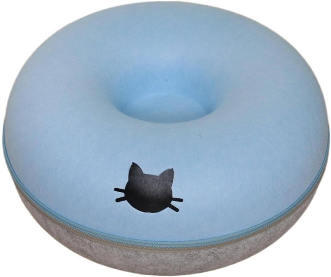 Pet Bed Round Felt cat Bed Tunnel, 19.69-inch Diameter, Comfortable and Durable Removable and Washable, Gray (23.62inch, Blue)