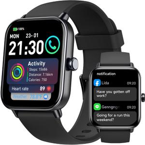 Smart Watches for Men,1.85" HD Display Compatible iPhone/Android (Answer/Make Calls),110+ Sport Modes Fitness Tracker with Heart Rate/Sleep/Sp02 Monitor,200+watch Face IP68 Waterproof (Black, 1.85)