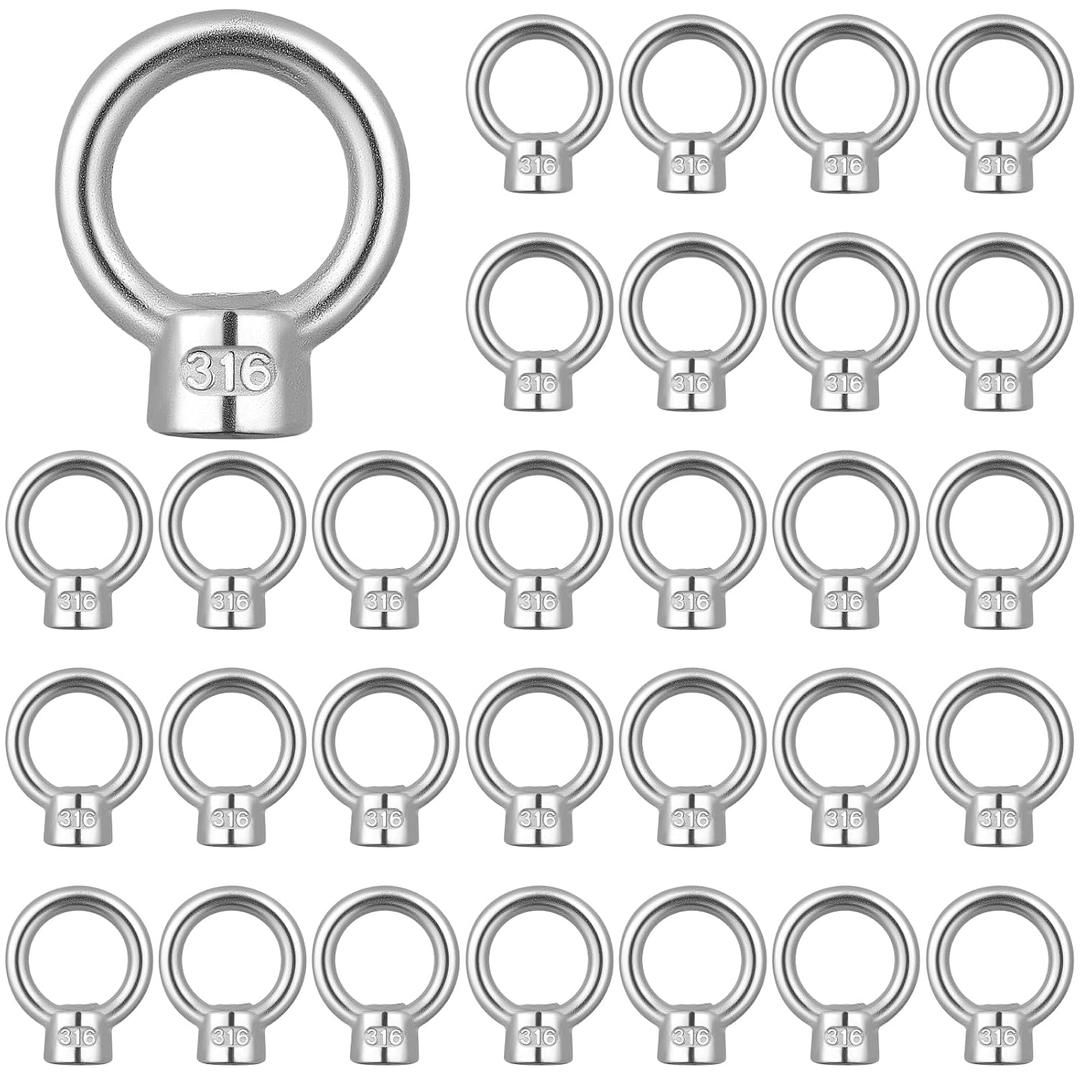 30 Pcs 1/4" UNC Marine Stainless Steel 316 Lifting Eye Nut Bulk Hardware Ring Shaped Eye Bolt for Engineering Construction and Industrial