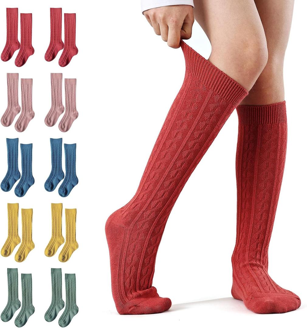 5 Pairs knee Socks for Toddler Girls, Baby Girls High Cute Long Socks