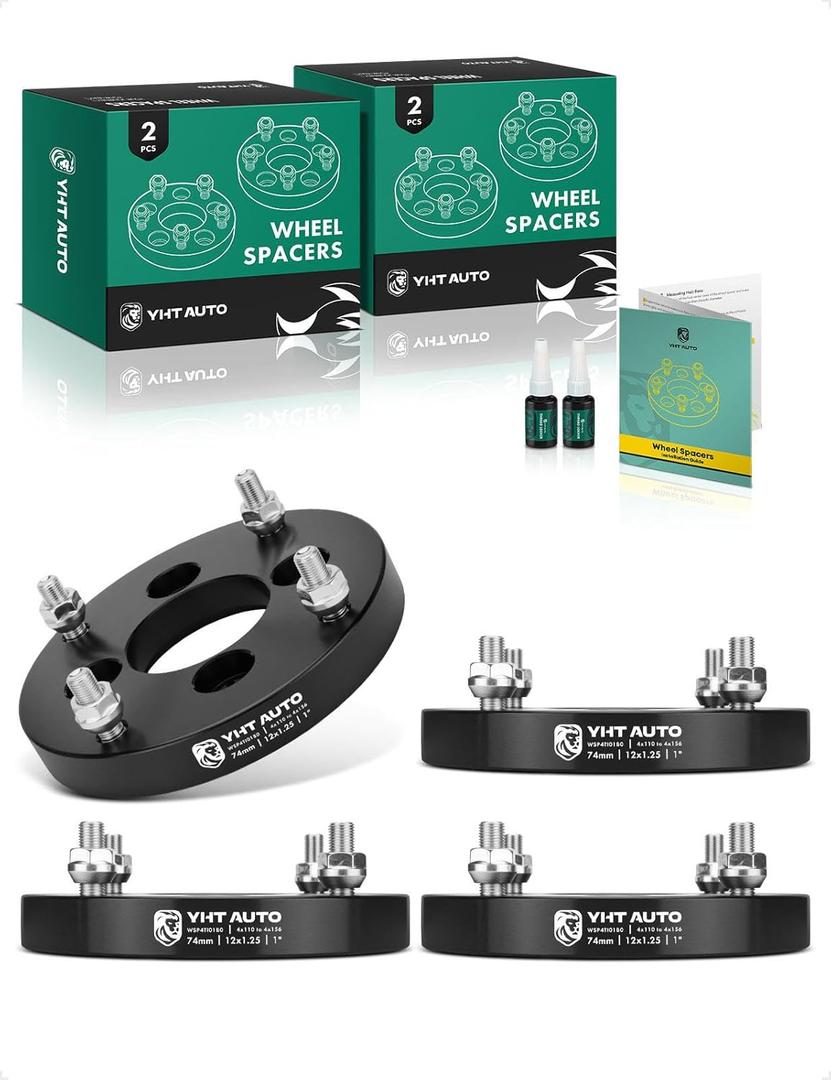 YHTAUTO 4x110 to 4x156 mm Wheel Adapters 1" Fits Honda, Suzuki & Arctic Cat Models, Foreman 400, DS450, Quest 500, Tire Adapters w/ M12x1.25 & 12.9 Grade Studs, 74 mm Bore 4 Lug 4PCS