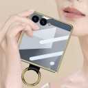Lunivop Compatible with Samsung Galaxy Z Flip 7 Case with Crossbody Strap Lanyard Ring Kickstand PU Leather Cover Built in Small Screen Protector Full Coverage Phone Case(for Z Flip 7 2025 Black)