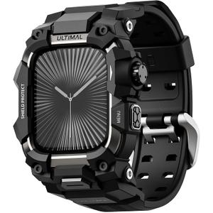 ULTIMAL Rugged Case with Band for Apple Watch 46mm,Compatible with Apple Watch Series 11/10, Military Grade Shockproof Bumper Cover for iWatch Tactical Band Men (Black, 46mm)