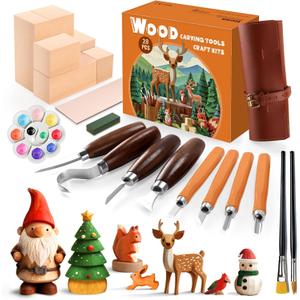 Wood Carving Kit for Beginners - Whittling Kit with Wood Blocks and Paint Set - Carving Tools for Beginners - Hobbies for Women and Men - Arts and Crafts for Adults & Kids - Gift for Girls and Boys