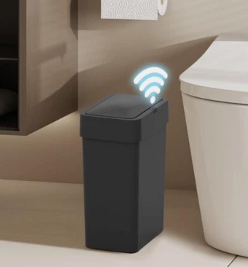 ELPHECO Bathroom Trash Can with Lid 2.5 Gallon Motion Sensor Slim Garbage Can Small Touchless Trash Bin Bathroom Decor 9.5 Liter Smart Waste Basket for Bedroom, Living Room, Toilet (Black)