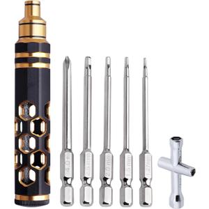5 in 1 RC Hobby Repair Tools Kit Hex Driver Set Allen Wrench Drill Bits Hex Bit Set & Phillips Screwdriver Bit with Alloy Handle for RC Car Helicopter Drone Boat