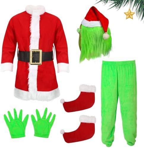 Varuotu Kids Christmas Green Big Monster Costume Mask Furry Costume Santa Outfit Christmas Costumes Props M