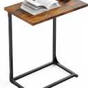 Pipishell C-Shaped Side Table, C-Table for Sofa, End Table with Metal Frame, Large Surface Couch Table for Living Room, Bedroom, and Home Office, Rustic Design, PIET11V (Vintage Rustic Brown)