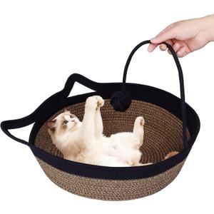 Cat Bed, Cotton Rope Instinct Basket for Cats, Handwoven Cat Beds
Stimuli Handwoven Basket for Cat, Pet Sleeping Bed with Rope Ball, Puppies, Rabbits and Small Pets(Large, Black & Brown)