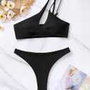 Sexy Brazilian Thong High Cut Bikini Sets for Women One Shoulder Cutout Swimsuits 2 Pieces