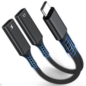 USB C Splitter, Dual USB C Headphone and Charger Adapter, 1 in 2 Out Type C Audio Jack Dongle with PD 60W Fast Charging Cable for iPhone 17 16 15 Pro Max, iPad, Samsung Galaxy S25 S24 Ultra More USBC