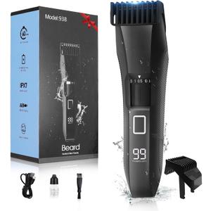 Beatslm Men's Beard Trimmer, 20 Length Adjustable, All-in-One IPX7 Waterproof Clippers, Stainless Steel T-Blade for Precision Facial Hair Trimming with 2 Adjustable Combs, Travel Lock, LED Display