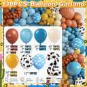 Cowboy Birthday Decorations for Boy, 146PCS Western Farm Party Supplies with Balloon Garland, Cow Print Tablecloth, Backdrop, Hat & Foil Number Balloon, Complete Farm Theme 2nd Birthday Decor Set