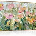 CHDITB Floral Framed Canvas Wall Art, 20"X40" Watercolor Nature Wildflower Plant Textured Painting, Modern Flower Wall Decor, Large Floral Artwork for Kitchen, Bedroom, Office Living Room Wall Decor