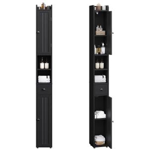 ChooChoo Narrow Bathroom Storage Cabinet with Adjustable Shelves and Drawer, 7.87"D x 7.87"W x 70.87"H