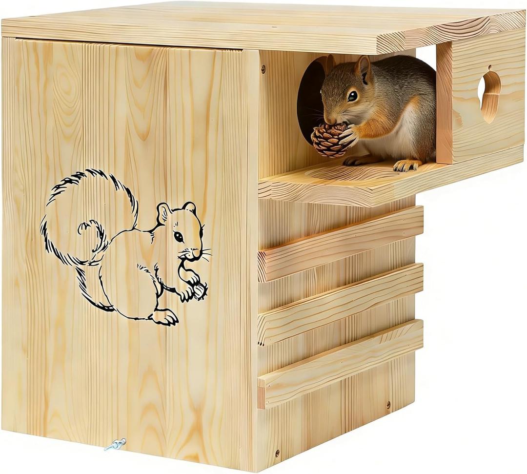 Large Squirrel House for Outside Nesting - XL Large Squirrel House for Outside with Exterior Porch, Wooden Nesting Box Squirrel Chipmunks and Small Animals