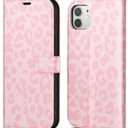for iPhone 11 Wallet Case for Women, Flip Folio Purse Leather Phone Case with Credit Card Holder Slot RFID Blocking, Full Body Protection Girly Cute Leopard Cheetah Print Design, Pink