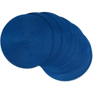 DII Classic Woven Tabletop Collection, Indoor/Outdoor Placemat Set, Round, 15" Diameter, Nautical Blue, 6 Piece