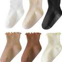 ANYANIME 6 Pairs Toddler Ruffle Socks for Girls Baby Grip Socks Non Slip Socks Cute Grippy Frilly