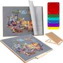 Sancallie 1500 Pieces Jigsaw Board with Drawers & Bracket Set/Wooden Tilting Puzzle Board Kit with 6 Sorting Trays Gray Felt Mat Cover - with Puzzle Board for Storing Jigsaw Puzzles