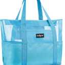 ZUXNZUX Mesh Beach Bag - Large Waterproof Beach Tote Bag with Zipper, Oversized Foldable Lightweight Family Swim Bag Vacation (Blue)