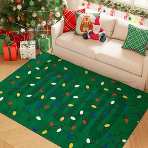 Jinchan Christmas Area Rug 3x5 Green Holiday Lights Washable Non Slip Thin Floor Carpet Festive Decor Accent Soft for Bathroom Bedroom Dining Room Living Room