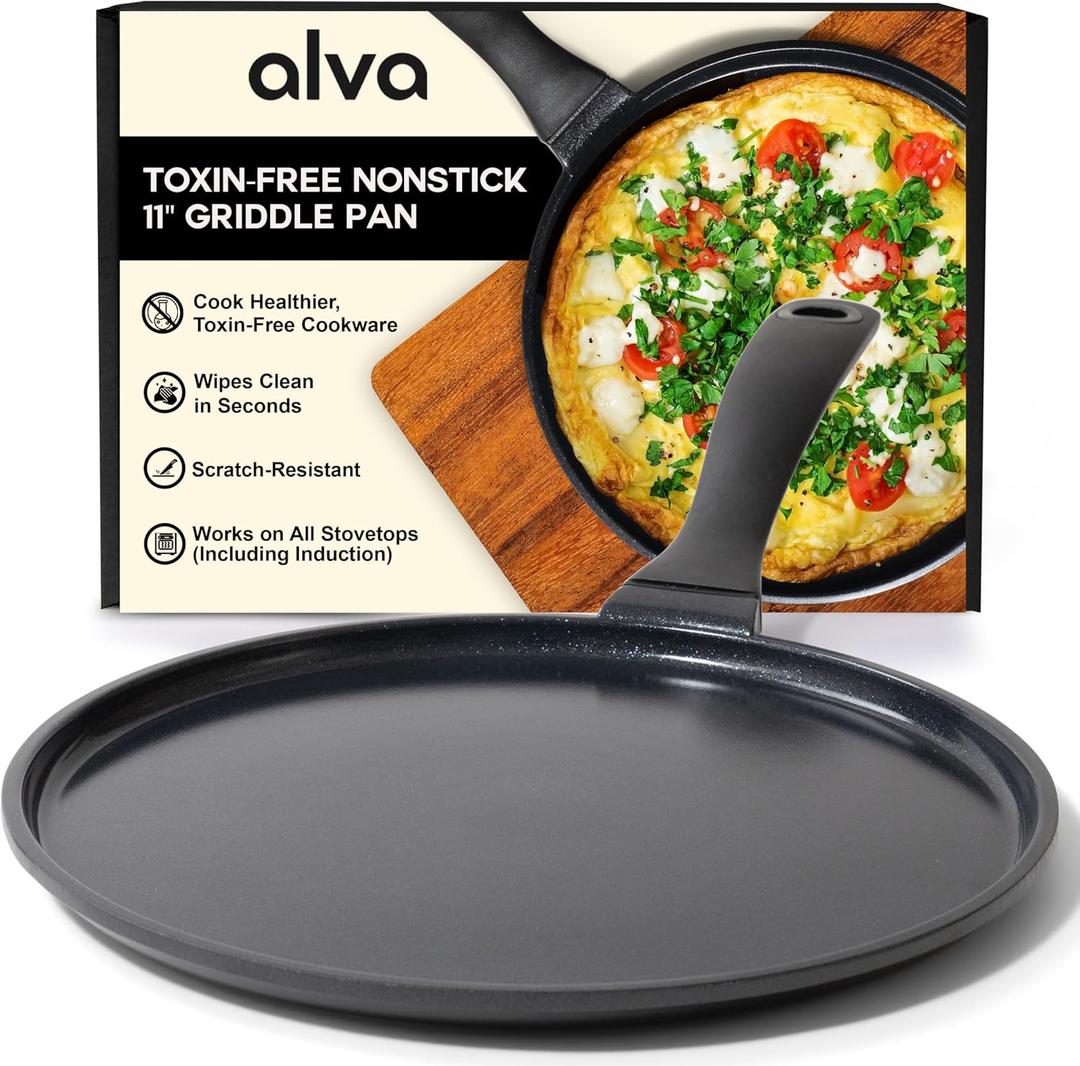 AlvaEnergy 11 Ceramic Nonstick Crepe Pan  No PFAS/PFOA/PTFE, UltraLow Oil Release, Works on Gas/Electric/Induction, Lightweight & Easy Cleanup & Stay-Cool Handle (11-inch Round) AlvaEnergy 11 Ceramic Nonstick Crepe Pan  No PFAS/PFOA/PTFE, UltraLow Oil Release, Works on Gas/Electric/Induction, Lightweight & Easy Cleanup & Stay-Cool Handle (11-inch Round)