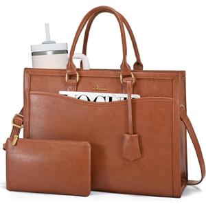 LOVEVOOK Laptop Tote Bag for Women, Office Work Bag Briefcase fit for 15.6 inch Laptop, Large Capacity Teacher Bag Handbag (17.3 inch, Retro Brown)