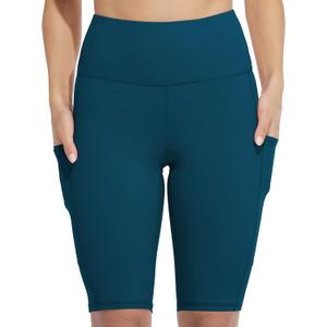 SOCIALA Womens Biker Shorts with Side Pockets Workout Athletic Running Yoga 12" Bike Shorts, Dark Green, Small