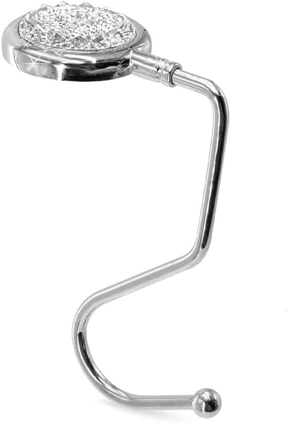 TANOSII Purse Hook Mental Clutch Holder Handbag Rhinestone Hanger for Table Desk Reverse White 1 Pack