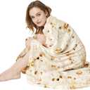 LetsFunny Burrito Tortilla Throw Blankets, 60in 2.0 Double Sided Taco Tortilla Wrap Blankets for Adults Teens Kids, Giant Funny Realistic Flannel Food Blankets, Unique Practical Gift for Her or Him (Yellow)